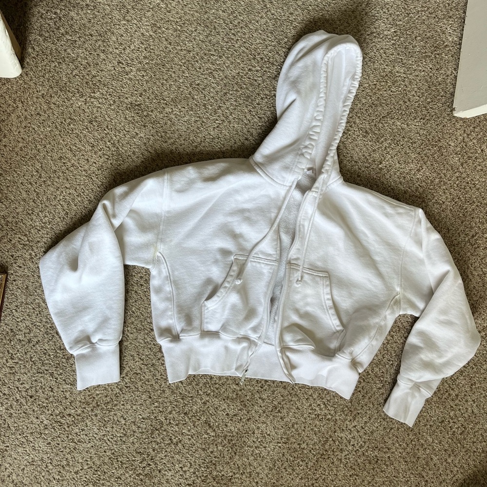 Aritzia White Cropped Hoodie